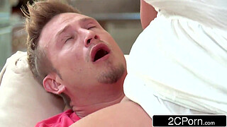 Hot Curvy Blonde Sucks Stepson's Cock Right Beside Her Husband