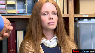 Redhead teen thief with big nipples fucks for freedom