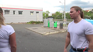 Chubby blonde with monster boobs convinced on the street to fuck in van