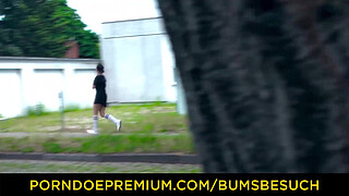 BUMS BESUCH - Hot ebony porn star Josy Black rides cock and blows German amateur