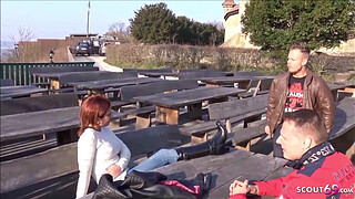 German Redhead Teen Pickup to Crazy Outdoor FFM 3Some by Big Dick Stranger Guys
