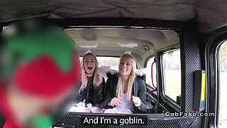 Two blonde angels sharing cock in fake taxi