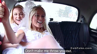 Two blonde angels sharing cock in fake taxi