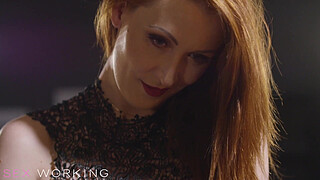 DEVIANTE - Redhead MILF sex worker with pale big tits and mom ass massages her client with oil before a slow blowjob and full raw sex riding him to orgasm and letting him blow his load over her face in german hotel room