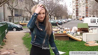 Blonde Hungarian amateur bangs big dick outdoors