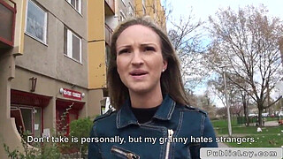 Blonde Hungarian amateur bangs big dick outdoors