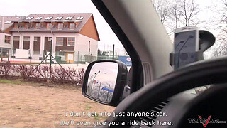 Ugly MILF teacher get sperm covered her glasses in van