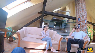 HUNT4K. Cuckold should watch how rich man fucks his girlfriend