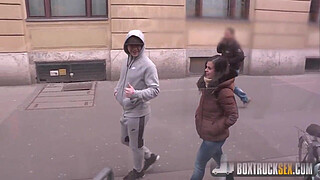 Beautiful Spanish Nekane gets a cumshot on her big ass in the public