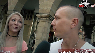 German young couple make first time threesome at street casting