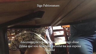 After the sex the naughty hotwife is accompanied by the Friend takes a cone of her in the restaurant under the table and cuckold filming and subtitles