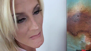 Blonde skinny stepmom blows stepson!