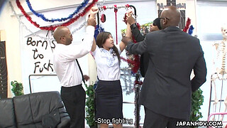 Slut moans as she gets to be toyed by the black fellas