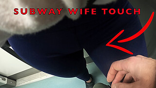 My Wife Let Older Unknown Man to Touch her Pussy Lips Over her Spandex Leggings in Subway