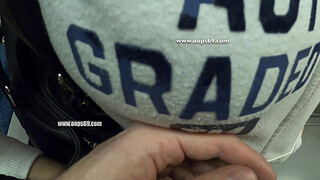 My Wife Let Older Unknown Man to Touch her Pussy Lips Over her Spandex Leggings in Subway