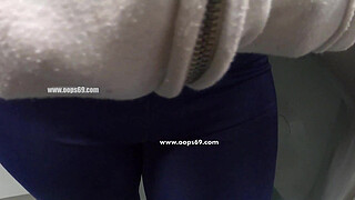 My Wife Let Older Unknown Man to Touch her Pussy Lips Over her Spandex Leggings in Subway