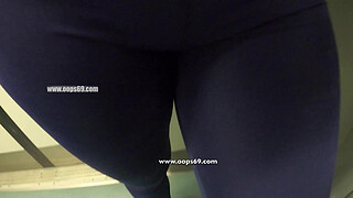 My Wife Let Older Unknown Man to Touch her Pussy Lips Over her Spandex Leggings in Subway