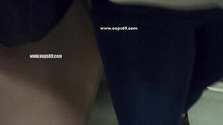 My Wife Let Older Unknown Man to Touch her Pussy Lips Over her Spandex Leggings in Subway