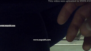 My Wife Let Older Unknown Man to Touch her Pussy Lips Over her Spandex Leggings in Subway