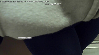 My Wife Let Older Unknown Man to Touch her Pussy Lips Over her Spandex Leggings in Subway