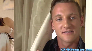 Busty femdom CFNMs cumplaying