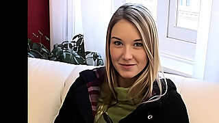 Adorable blonde amateur teen rubs her hairless pussy