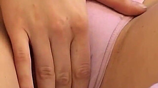 Adorable blonde amateur teen rubs her hairless pussy