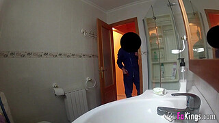 Esmeralda masturbates while the electrician is in the next room