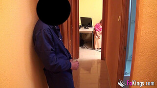 Esmeralda masturbates while the electrician is in the next room