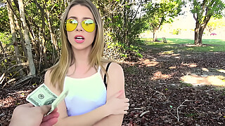 Blonde in fishnets cheating bf outdoor