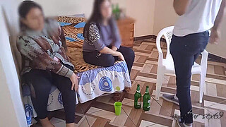 My wife's cuckold: we watch a movie while we're already dizzy and my wife's friend grabs my big dick until she puts it all in when my wife rests, she almost discovers us