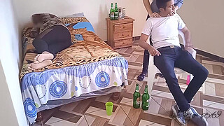 My wife's cuckold: we watch a movie while we're already dizzy and my wife's friend grabs my big dick until she puts it all in when my wife rests, she almost discovers us