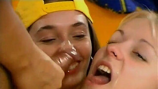 Threesome with lucky guy and two cute teens