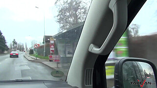 Busty blonde missed train & make agreement with stranger in van