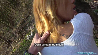 Public Agent Big cock gets blondes tight pussy wet in public forest fuck