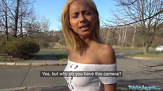 Public Agent Big cock gets blondes tight pussy wet in public forest fuck