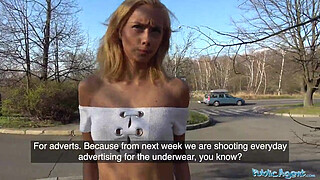 Public Agent Big cock gets blondes tight pussy wet in public forest fuck