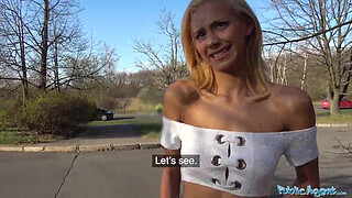 Public Agent Big cock gets blondes tight pussy wet in public forest fuck