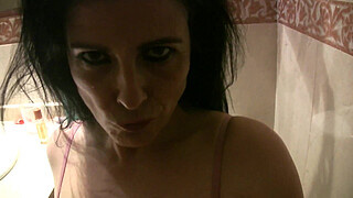 Having fun behind the scene in the bathroom with Montse Swinger