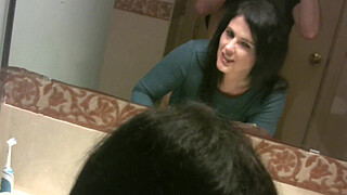 Having fun behind the scene in the bathroom with Montse Swinger