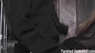 Kinky babe triple teamed in the sex dungeon