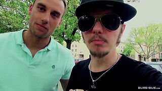 BUMS BUS - Bus fuck ends with cum on ass for busty German MILF blonde