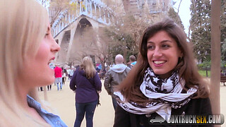 Hot Julia Roco and Sicilia Play with a Realistic Dildo in Public