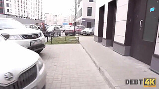 Debt4k. Lovely redhead Alice Klay should suck and ride the loan collector's cock