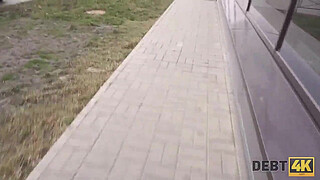 Debt4k. Lovely redhead Alice Klay should suck and ride the loan collector's cock