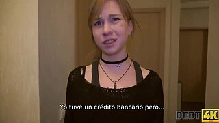 Debt4k. Lovely redhead Alice Klay should suck and ride the loan collector's cock