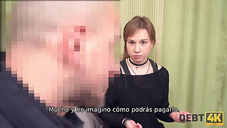 Debt4k. Lovely redhead Alice Klay should suck and ride the loan collector's cock