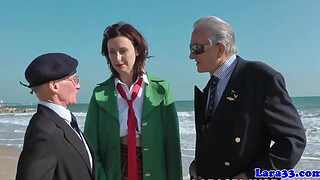 Stockings milf in threeway facialized