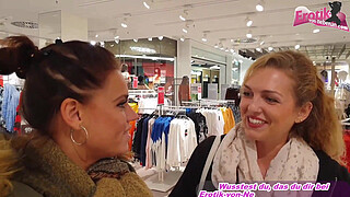 Public Cum Walk in Shopping Center after Threesome in changing room