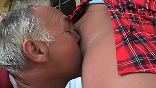 Brunette teen hooks up with an old guy